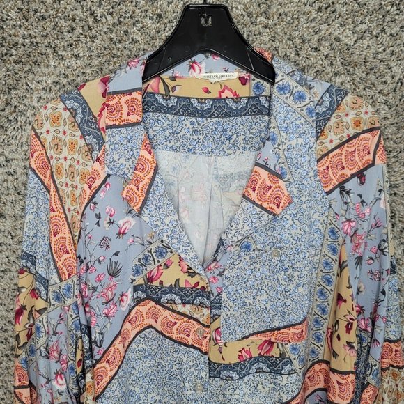 Christian Siriano Top Womens Plus 1X Blue Floral Print Collared Button Up Casual - Picture 4 of 7